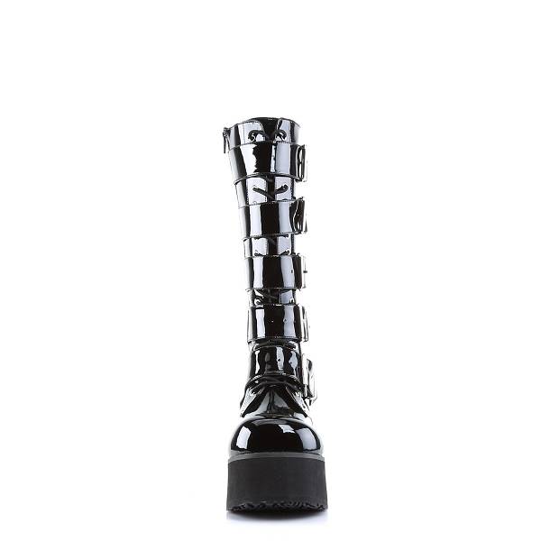 Demonia Trashville-518 Black Patent Stiefel Herren D205-381 Gothic Kniehohe Stiefel Schwarz Deutschland SALE